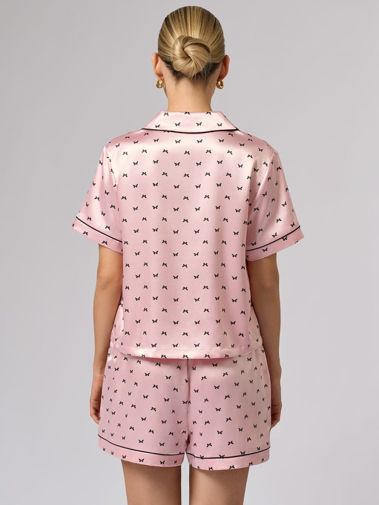 Пижама OMSA Pink Love рубашка укороченная и шорты, искусственный шёлк