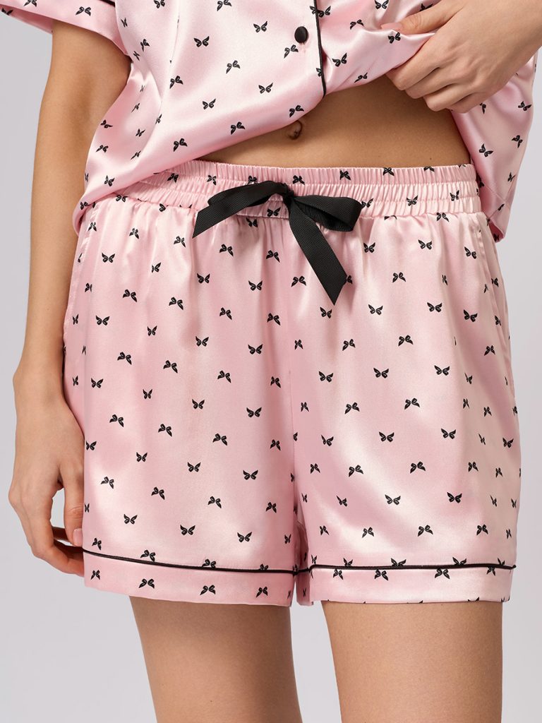 Пижама OMSA Pink Love рубашка укороченная и шорты, искусственный шёлк