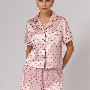Пижама OMSA Pink Love рубашка укороченная и шорты, искусственный шёлк