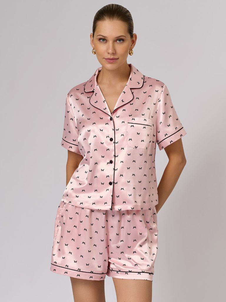 Пижама OMSA Pink Love рубашка укороченная и шорты, искусственный шёлк