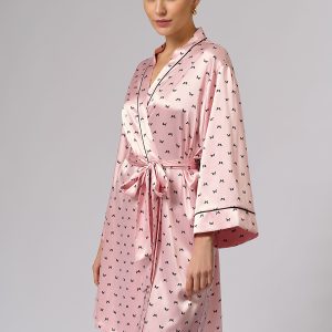 Халат OMSA Pink Love укороченный с принтом, искусственный шёлк