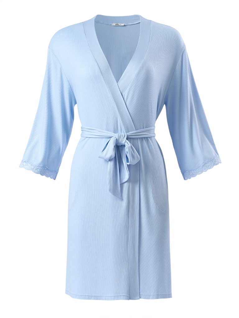 Халат OMSA Elegante с запахом, отделка кружевом, вискоза