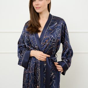 Халат OMSA Rosa с запахом, до середины икры, искусственный шёлк