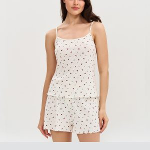 Пижама OMSA Pointelle Print топ на бретелях и шорты с гульфиком, ажурный хлопок