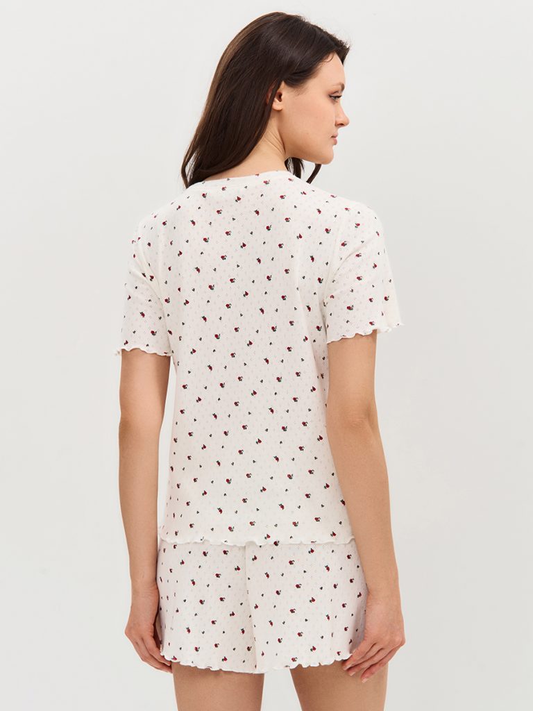 Пижама OMSA Pointelle Print футболка и шорты с гульфиком, ажурный хлопок