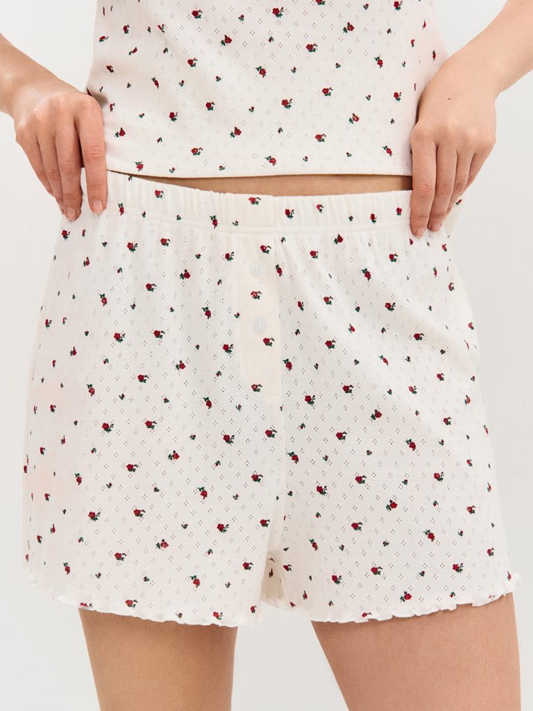 Пижама OMSA Pointelle Print футболка и шорты с гульфиком, ажурный хлопок