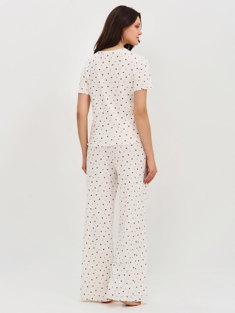 Пижама OMSA Pointelle Print футболка и брюки широкие с гульфиком, ажурный хлопок