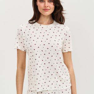 Пижама OMSA Pointelle Print футболка и брюки широкие с гульфиком, ажурный хлопок