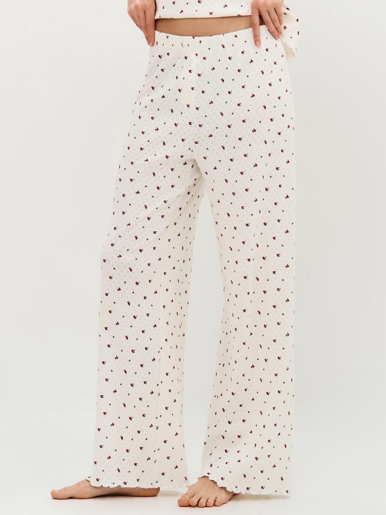 Пижама OMSA Pointelle Print футболка и брюки широкие с гульфиком, ажурный хлопок