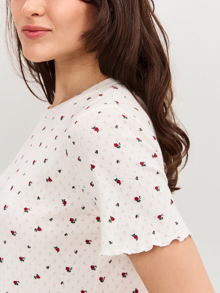 Пижама OMSA Pointelle Print футболка и брюки широкие с гульфиком, ажурный хлопок