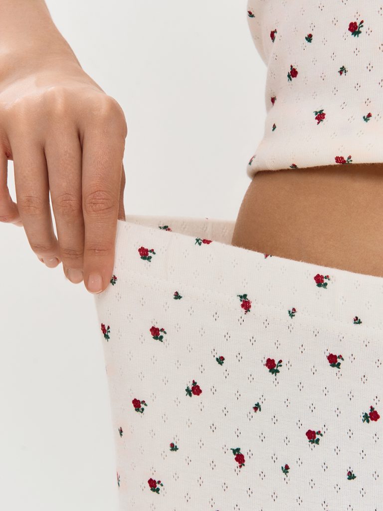 Пижама OMSA Pointelle Print футболка и брюки широкие с гульфиком, ажурный хлопок