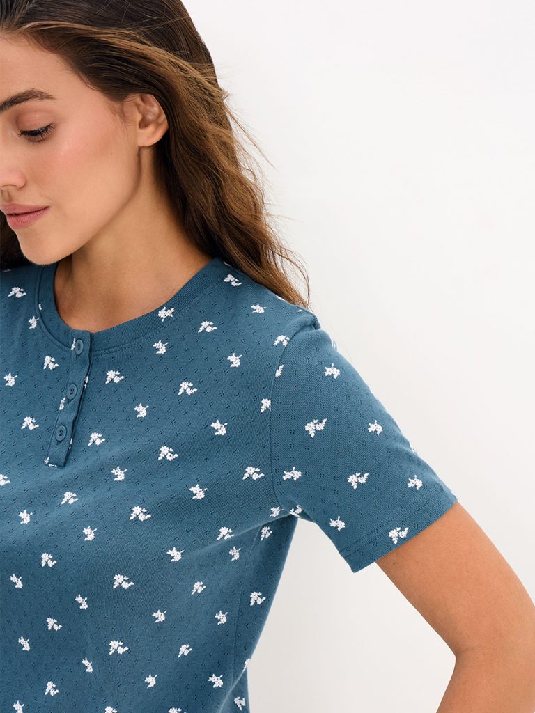 Пижама OMSA Pointelle Print AW26 футболка и шорты с планкой на пуговицах