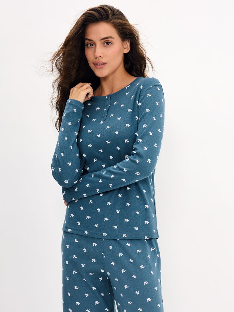 Пижама OMSA Pointelle Print AW26 лонгслив и брюки с планкой на пуговицах