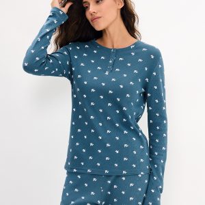 Пижама OMSA Pointelle Print AW26 лонгслив и брюки с планкой на пуговицах